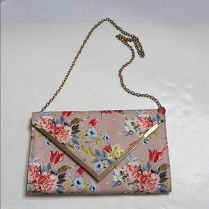 Aldo Floral Pink Clutch with Gold Chain